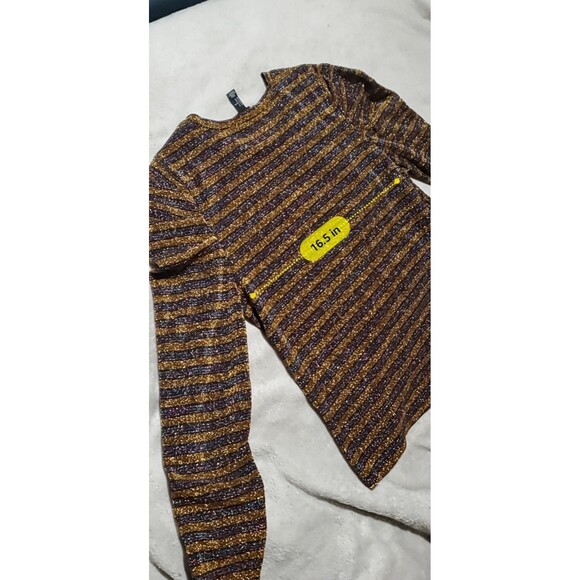 Forever 21+ Purple Gold Glitter Striped Blouse 2X Long Sleeve Sparkle Top - Picture 12 of 12